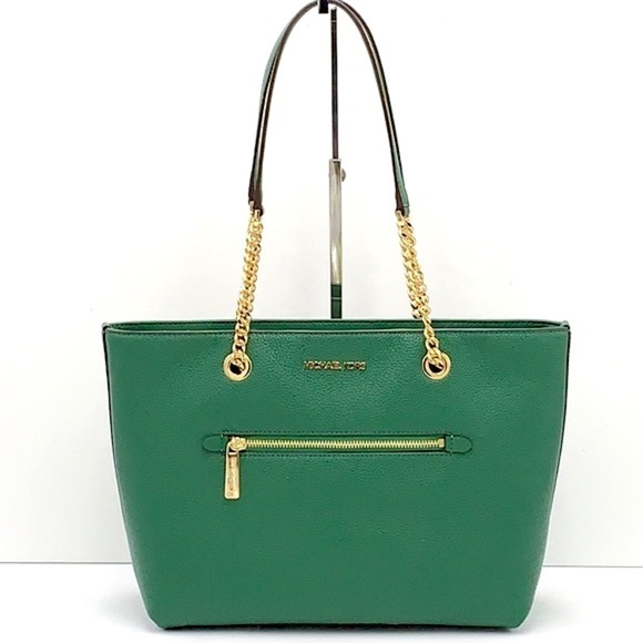 Michael Kors Jet Set Item Medium Front Pocket Shoulder Chain Tote JEWEL GREEN - Picture 4 of 16